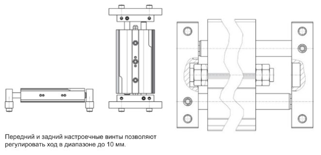 Примеры крепления цилиндра серии QX с подвижным корпусом