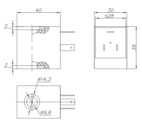 Габаритные размеры соленоидов B82, B83, B8B, B8D, B8E